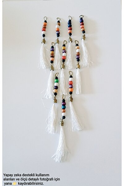ALTAY AKSESUAR White Tassel with Colorful Wooden Beads (10 Pieces)