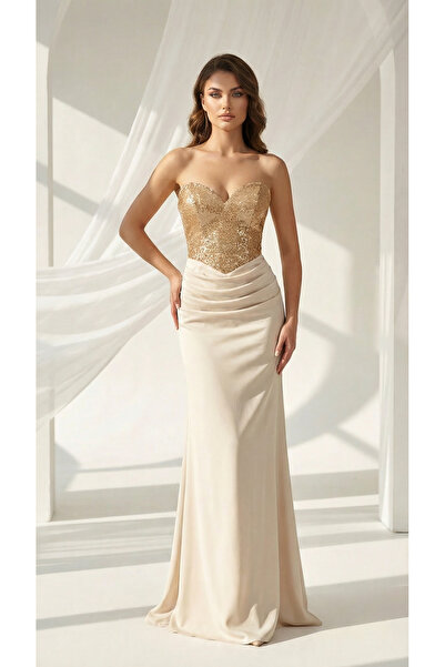 holie dress STRAPLEZ PUL PAYETLİ SATEN UZUN ABİYE ELBİSE BALIK KESİM NİŞAN DA...