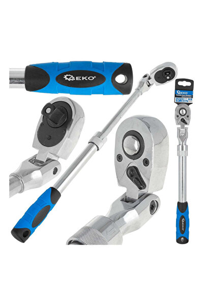 GEKO Cheie cu clichet telescopică cu cap flexibil, 1/2 ", 370-510 mm, 72 dinț...