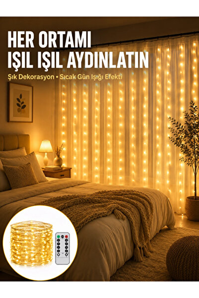 ds llc Dekoratif Perde Peri Led Günışığı Renk 8 Fonksiyonlu Işık Yeni Nesil