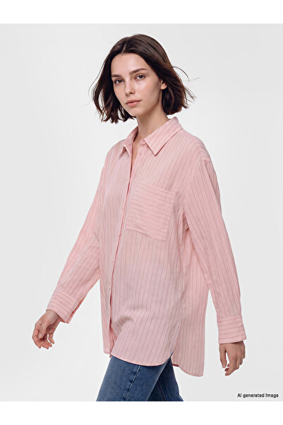 LC Waikiki Lcw Modest Pink Striped Women's Shirt Tunic