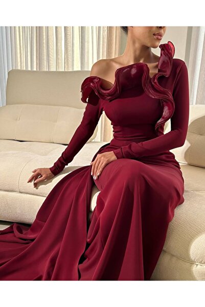 saher-alshrek Burgundy Barbie Organza Dress