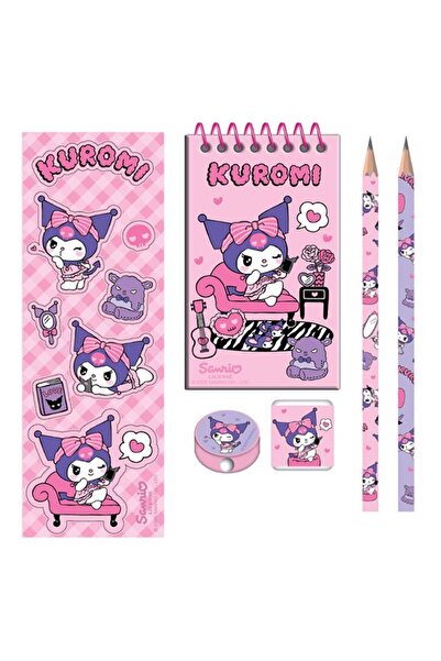 kuromi Set școlar cu caiet, creioane, radieră, ascuțitoare, autocolante, roz ...