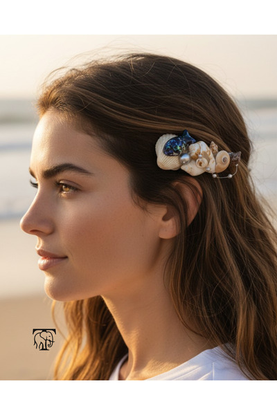 Turapia Design El Yapımı Deniz Kabuklu Metal Klipsli Saç Tokası Kadın Tek Üre...