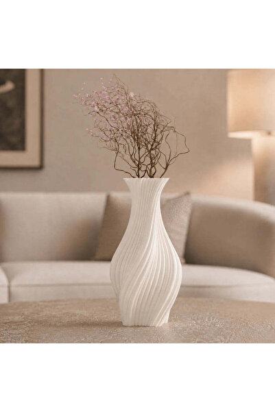 OEM Vaza alb mat pentru pampas, 20 cm, cu model in valuri, ideala pentru flor...