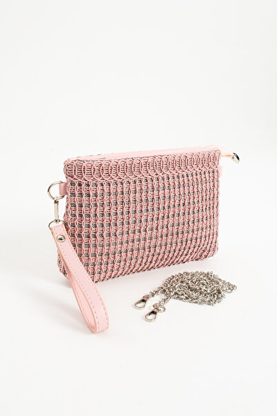 DEV 3 ADAM Ροζ Πλεκτό Πορτφόλιο Clutch με λουράκι καρπού Γυναικεία τσάντα
