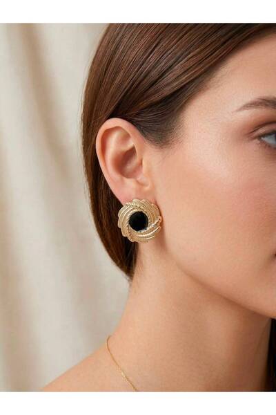 VAREVİA Girdap Gold Detailed Stone Earrings