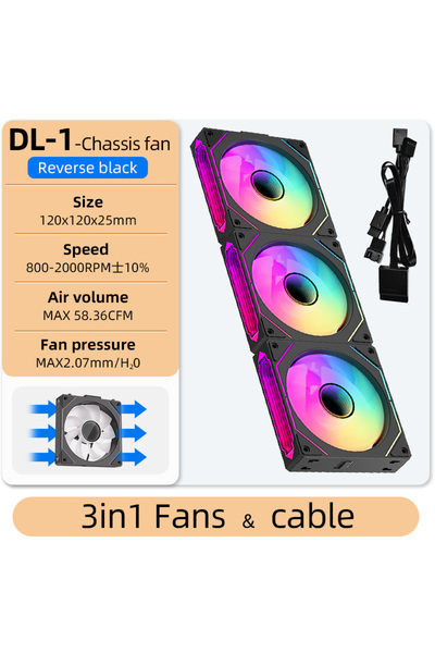 Choice6 A-RGB As Show Reverse Black 3in1 Coolcirc DL-1 120mm PC Case Fan 800-...