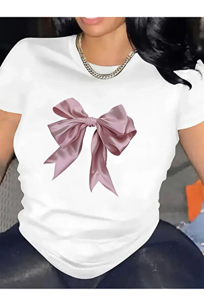 Astogria13 cotton Short Sleeve T-Shirt with Pink Bow Restaurant Wear, Durable...