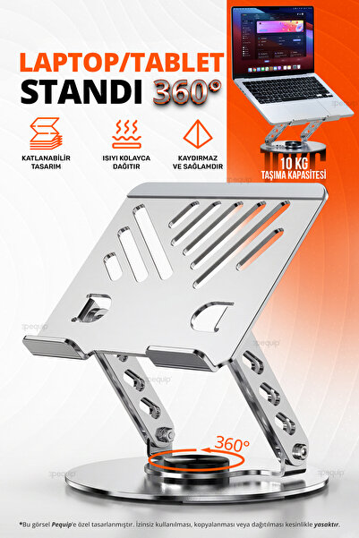 Pequip Metal Laptop Standı 360 Derece Dönebilen Açı Ayarlı Notebook Macbook Y...