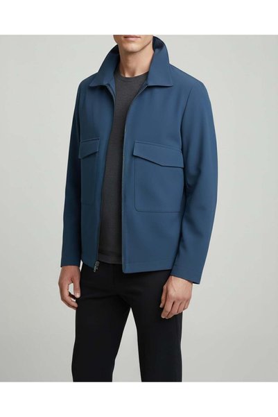 TerziAdemAltun Italian Style Slim Fit Pocket Detailed Seasonal Thin Coat Petrol T11807