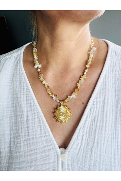 Serenite Collection Citrine Natural Stone Eye of the Sun Pendant