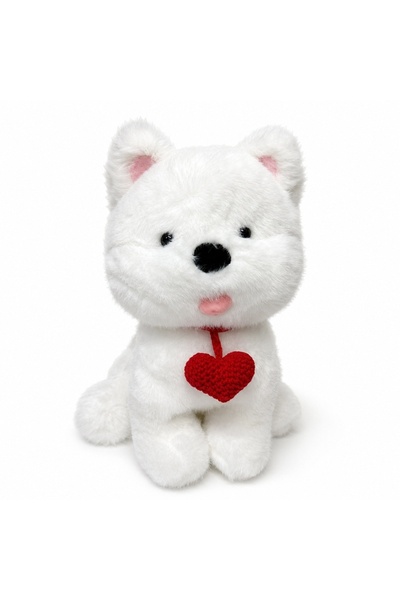 velve Jucarie de plus Catelus alb cu medalion inima rosie, inaltime 35 cm
