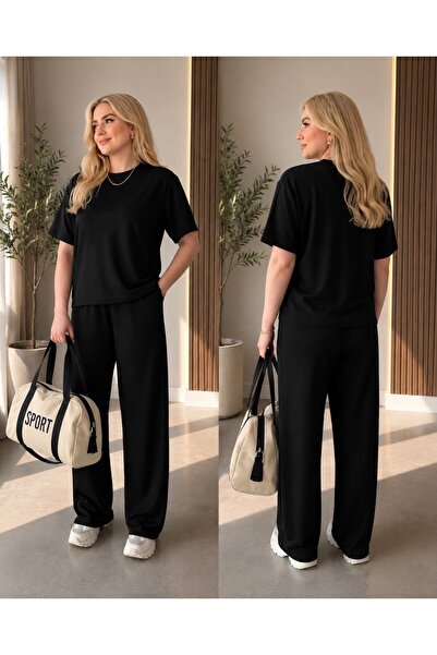 Heyya Women's Black Modal Fabric Short Sleeve Tracksuit Set
