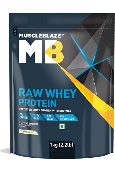 MuscleBlaze Raw Whey Protein Concentrate (Unflavoured, 1kg) | Light & Clean P...