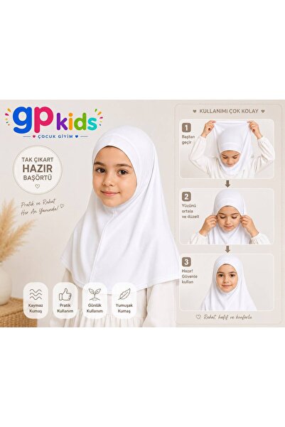 GP Kids Kız Çocuk Pratik Başörtü Penye Hazır Eşarp Mina Model BEYAZ