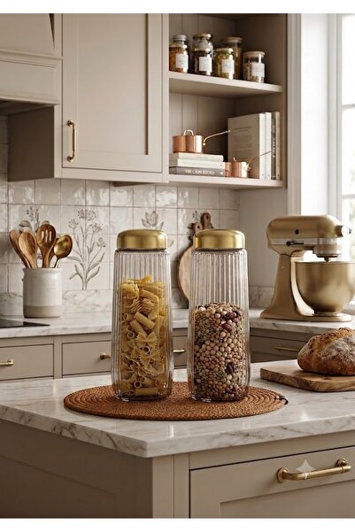 devigo 2-Pack Glass Storage Container with Gold Lid
