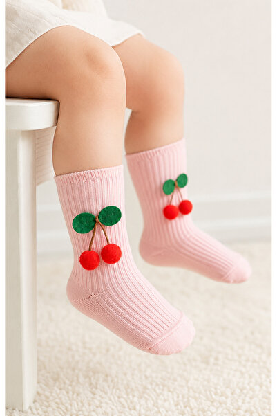 ESES BEBE Baby Girl Cherry Pompom Cotton Knee Socks 0-5 Years Special Day