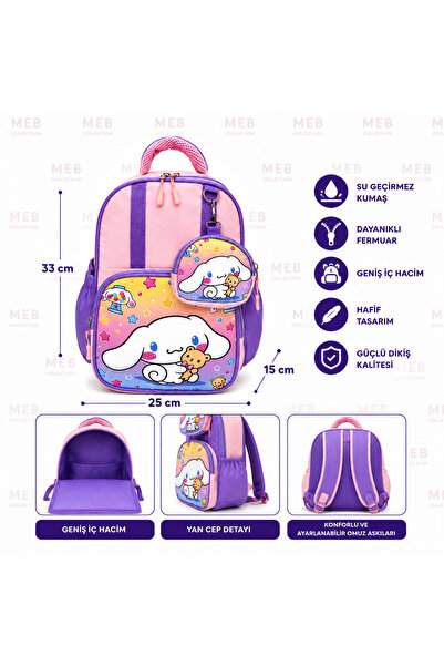 meb Cinnamoroll Anaokulu Pembe Sanrio Okul Çantası Su Geçirmez Kuromi Mor Kız...