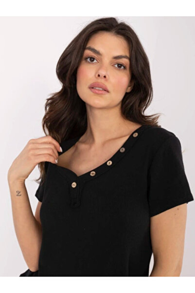 Italy Moda Women's Blouse, ITALY MODA, Cotton, Short Sleeve, Black, model DHJ...