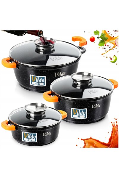 Vilde Set de 3 vase de gătit din granit pentru gaz și inducție, 20 + 24 + 28 cm