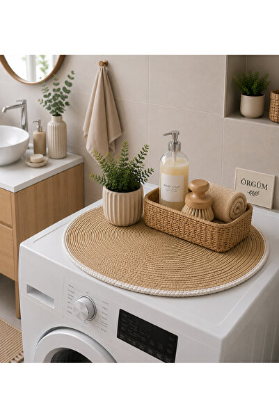 ÖRGÜM Machine Cover 54X54 cm Wicker Look Round Coffee Table Cover Multi-Purpo...