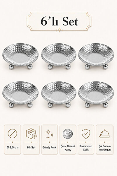Turkco Set of 6 Silver Stainless Steel Turkish Delight Bowls with Brass Feet,...