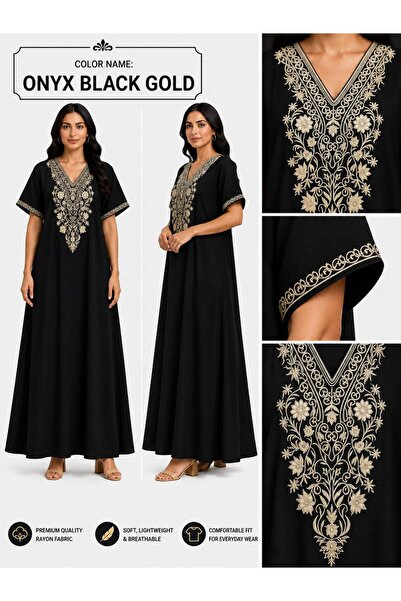 AYOUSH Women's Long Embroidered Robe, Soft and Light Meray Cotton, Comfortabl...