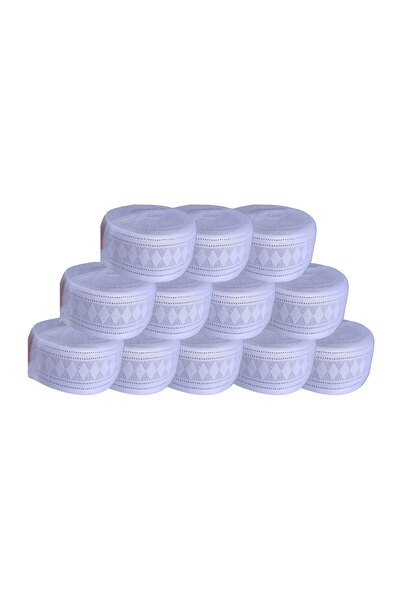 M.A Traders White Muslim Prayer Cap – Mixed Sizes Kufi Hats – 12 Pieces Pack ...