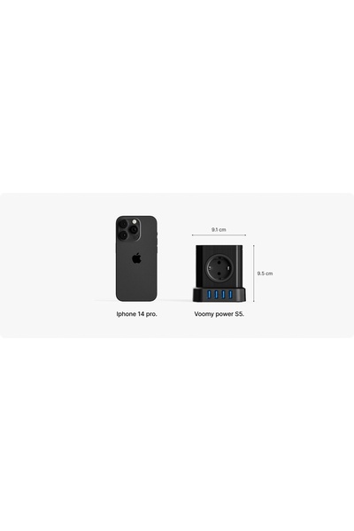 VOOMY Priză Multiplă S5 9 în 1 - Priză Multiplă cu Întrerupătoare USB Albă