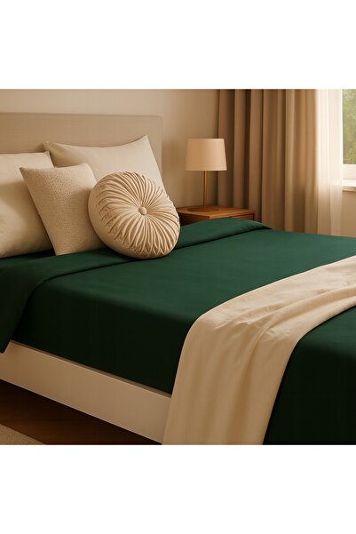 home&you Cearșaf de pat din satin cu elastic 180x200 verde închis