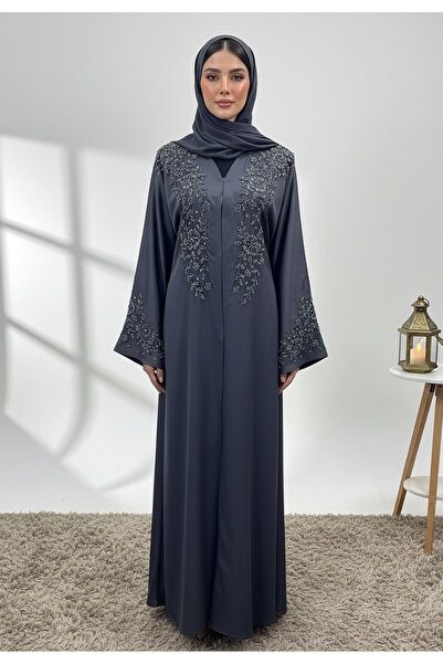 Nukhbaa Beaded Neck Abaya-856