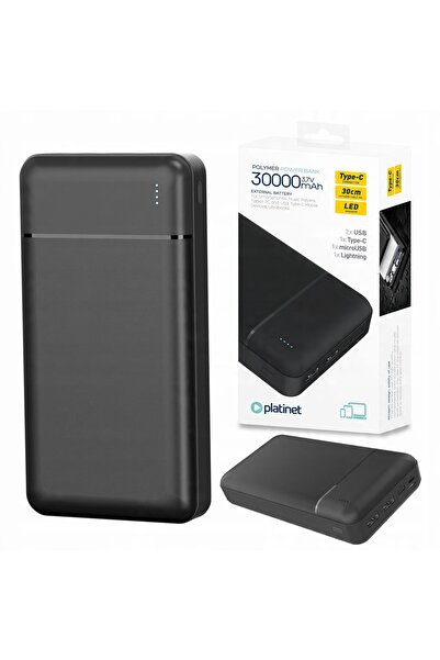 Platinet Power-bank de mare capacitate 30000mAh, cu 2xUSB, USB-C, microUSB, l...