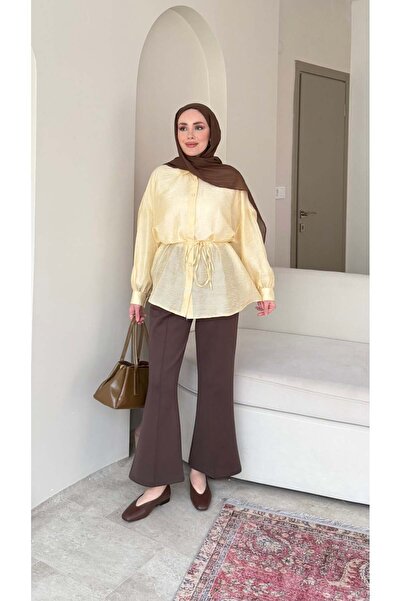 Miraydın Butik قميص نسائي برباط خصر للحجاب M1980 - أصفر