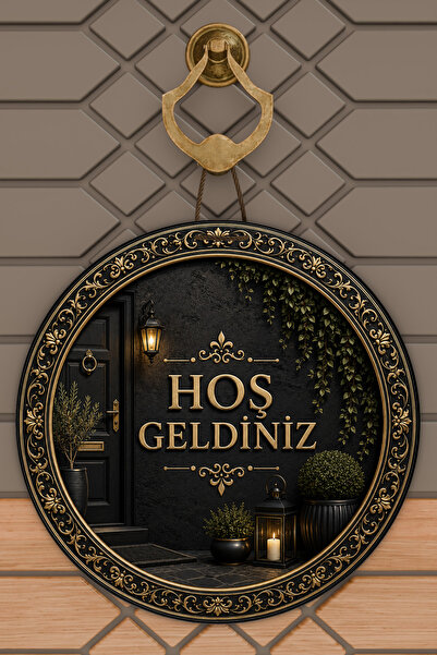 Dormot Home Welcome Written Black Gold Luxury Round Door Ornament Digital Pri...