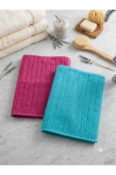 Ercahome tekstil 100% Cotton Set of 2 Foot Towels in Turquoise and Fuchsia Co...