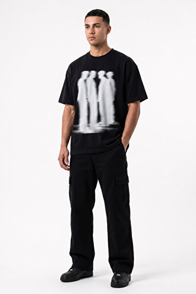 EFFRENATU Men's T-Shirt Black Ghost Silhouette Printed Oversized Dark Aesthetic