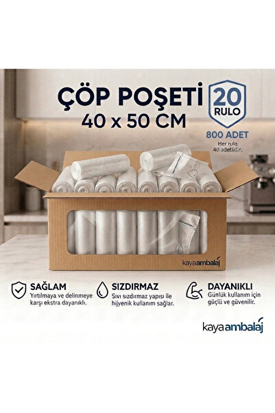 Kaya Ambalaj Çöp Poşeti Mini Boy Küçük Boy 40’lı 20 Rulo 40x50 Çöp Torbası 80...