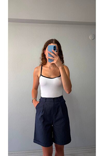 Niceboutique شورت عالي الخصر من القماش بطول المدينة