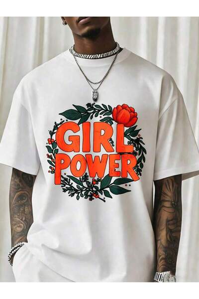 En22 تي شيرت أسود بتصميم زهور Girl Power للرجال والنساء، قميص عصري للجنسين مع...