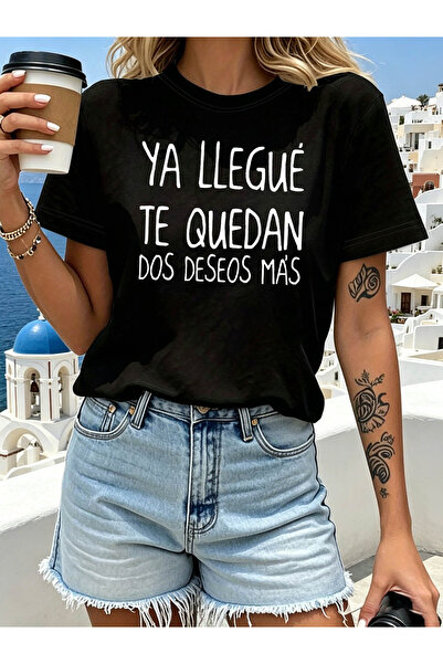 En22 تي شيرت نسائي مطبوع عليه "YA LLEGUÉ" و "QUEDAN DOS DESEOS MÁS" - قميص بأ...