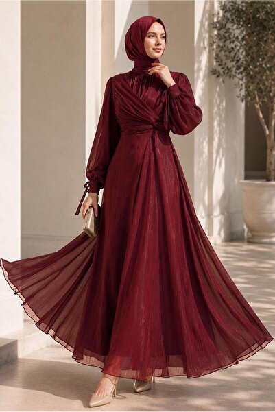 TRENDTESETTÜR KADIN BORDO BÜZGÜ DETAYLI ABİYE ELBİSE T 0226