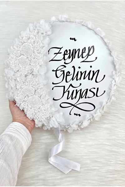 ZEYMERADE Beyaz Gelin Tefi 32cm, Kaligrafi Ve Vip Aplik Süslemeli, Düğün Sünn...