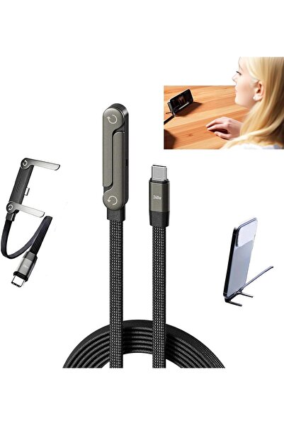 PWR 2 in 1 Charger Cable with Stand 240W Fast Charging USB-C to USB-C Cable w...