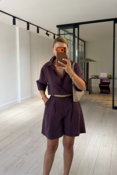Sezgi Tekin Plum Pleated Shorts / Shirt Tencel Modal Set