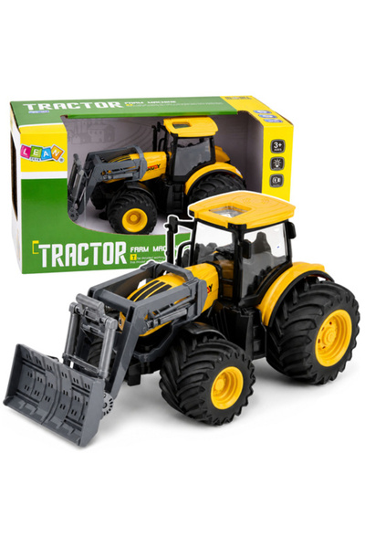 LeanToys Tractor agricol cu remorcare, lumini și sunete, galben 1:24
