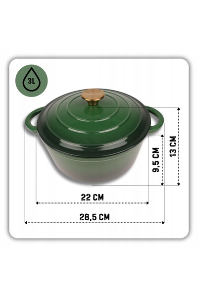 HAGE Oală emailată pentru tocană 22cm 3L verde