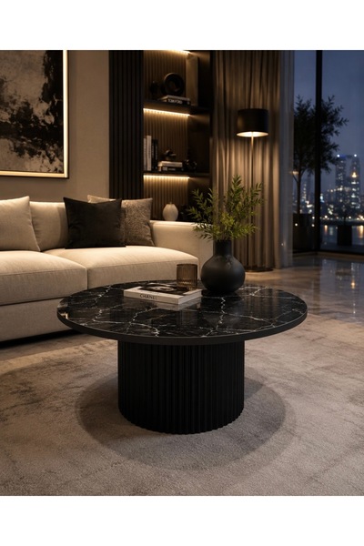 NAYAR HOME DESİGN SARE YENİ NESİL MERMER DESEN ORTA SEHPA SİYAH 80X80