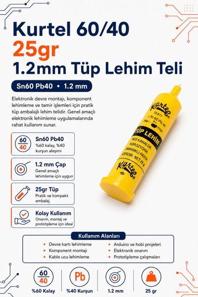 RobotikDepo Kurtel 60/40 25gr 1.2mm Tüp Lehim Teli
