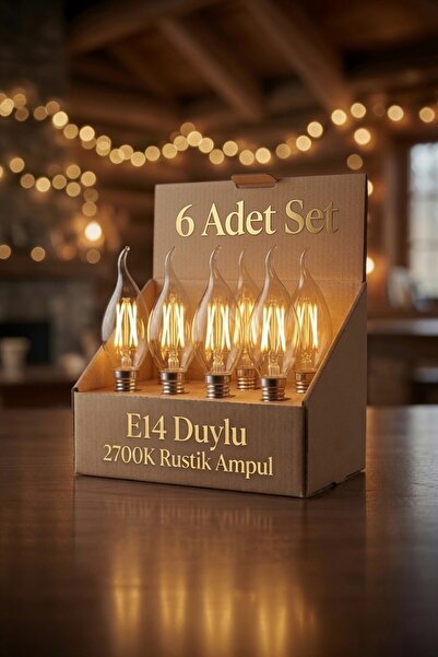 AC AYDINLATMA 6'lı Set E14 Rustik LED Mum Ampul 2700K Amber Işık – C35 Dekora...